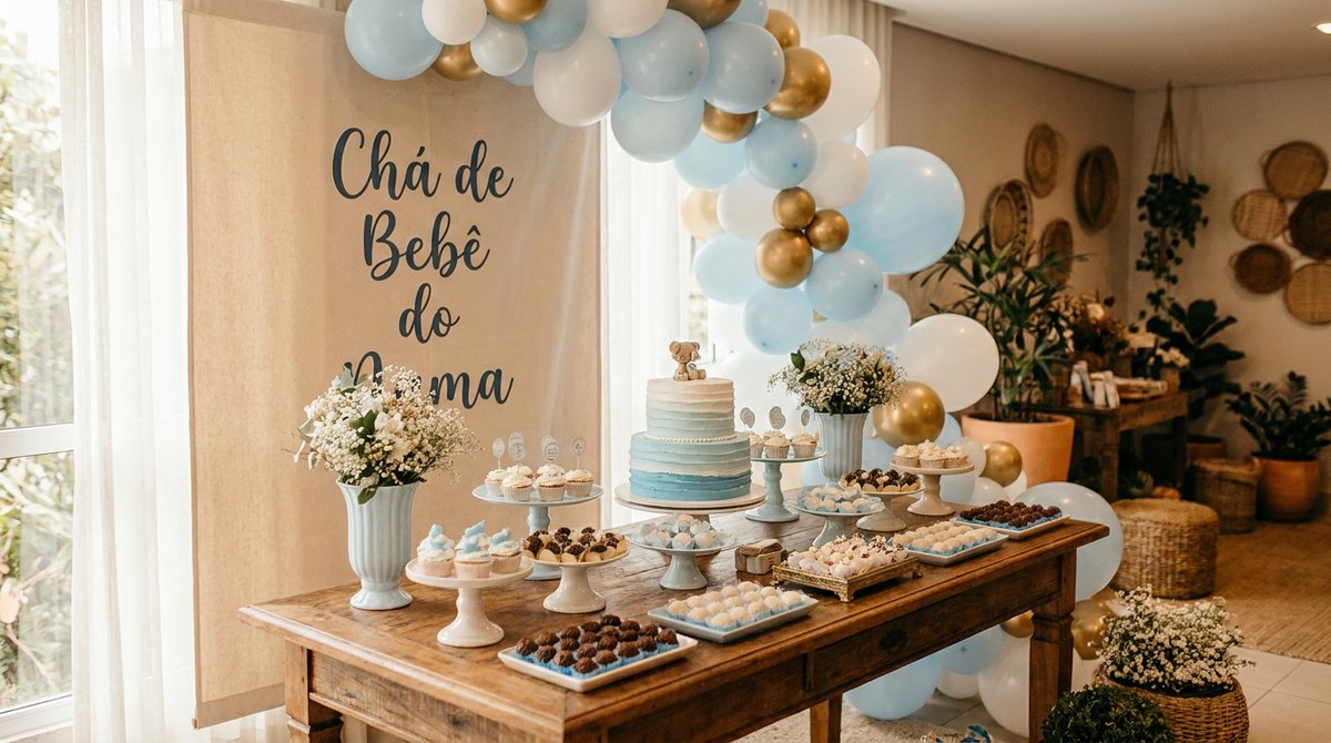 Chá de Bebê para Menino: Azul, Branco e Muita Emoção