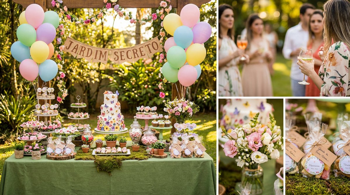 Festa Jardim Secreto: Verde, Flores e Mistério na Decoração