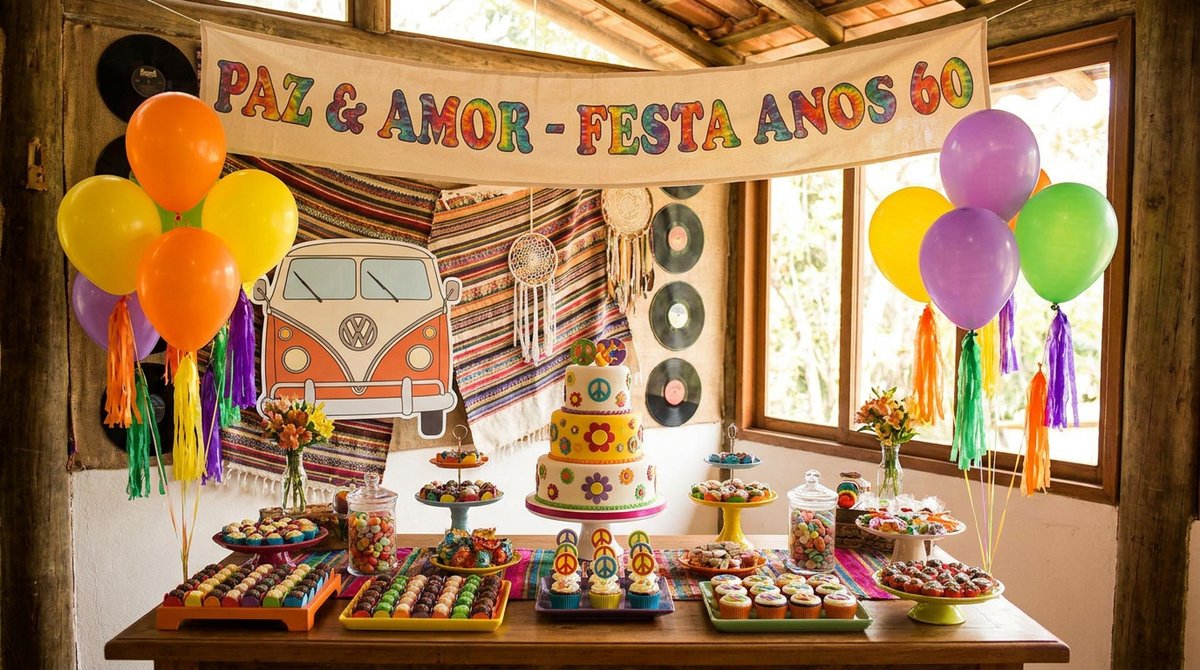 Festa Anos 60: Hippie, Psicodélico e Colorido na Decoração