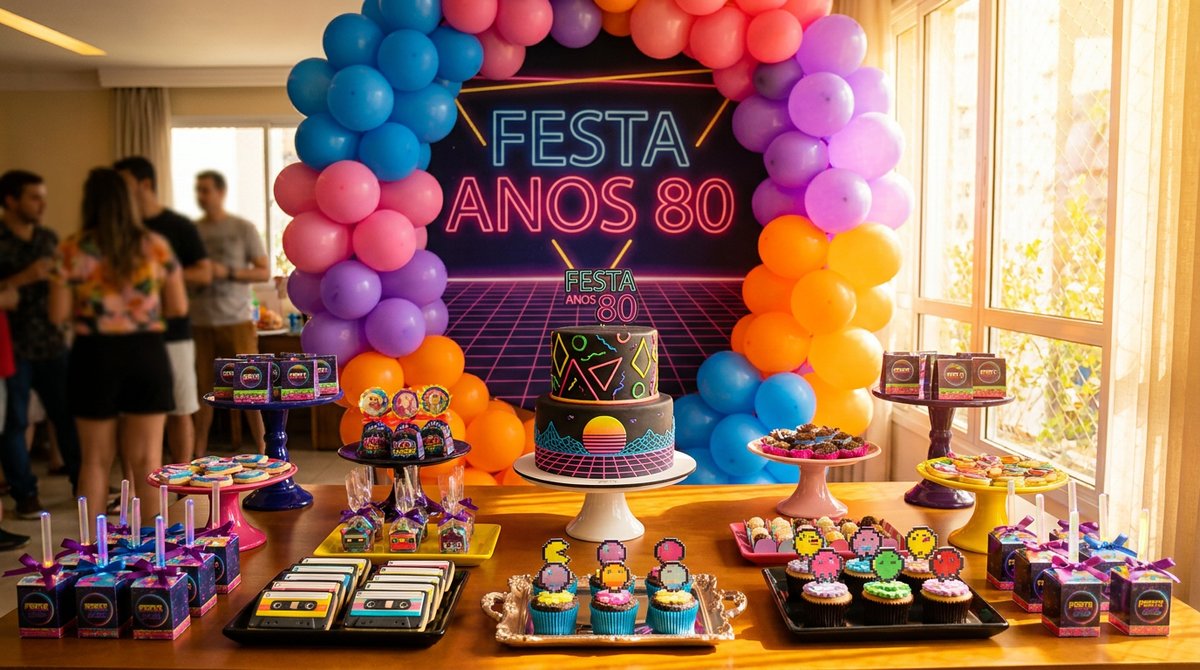 Festa Anos 80: Neon, Vinil e Muito Retrowave na Decoração