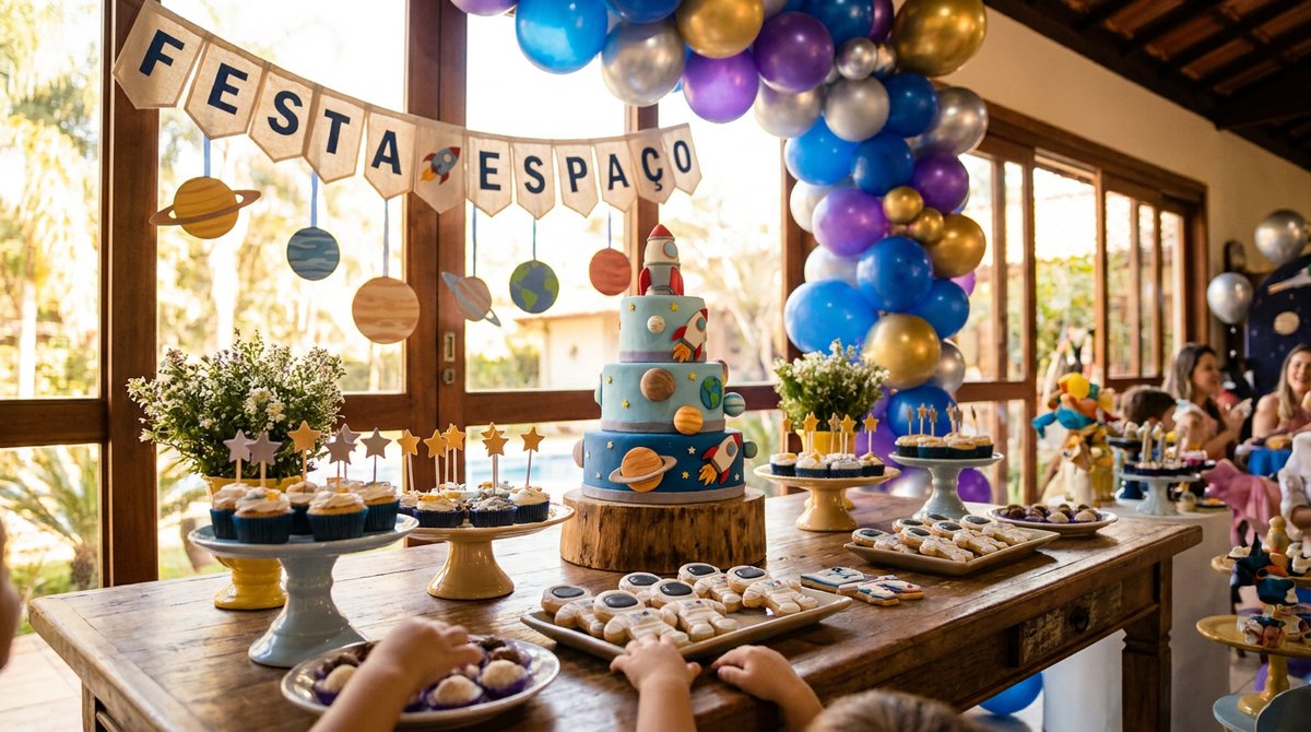 Festa do Espaço: Planetas, Estrelas e Astronautas na Decoração