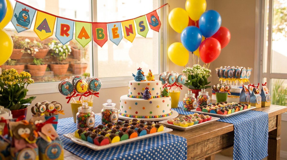Galinha Pintadinha: Pontinhos Coloridos por Toda a Decoração