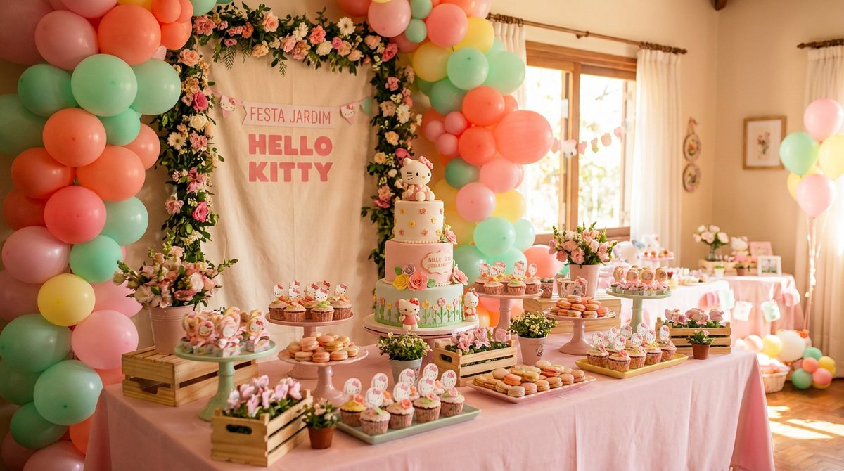 Hello Kitty no Jardim: Decoração Floral e Delicada