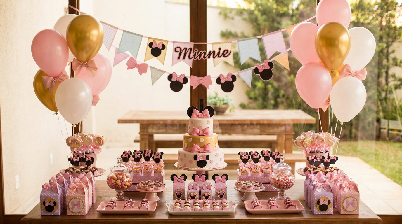 Festa da Minnie: Lacinhos, Bolinhas e Rosa por Toda a Parte