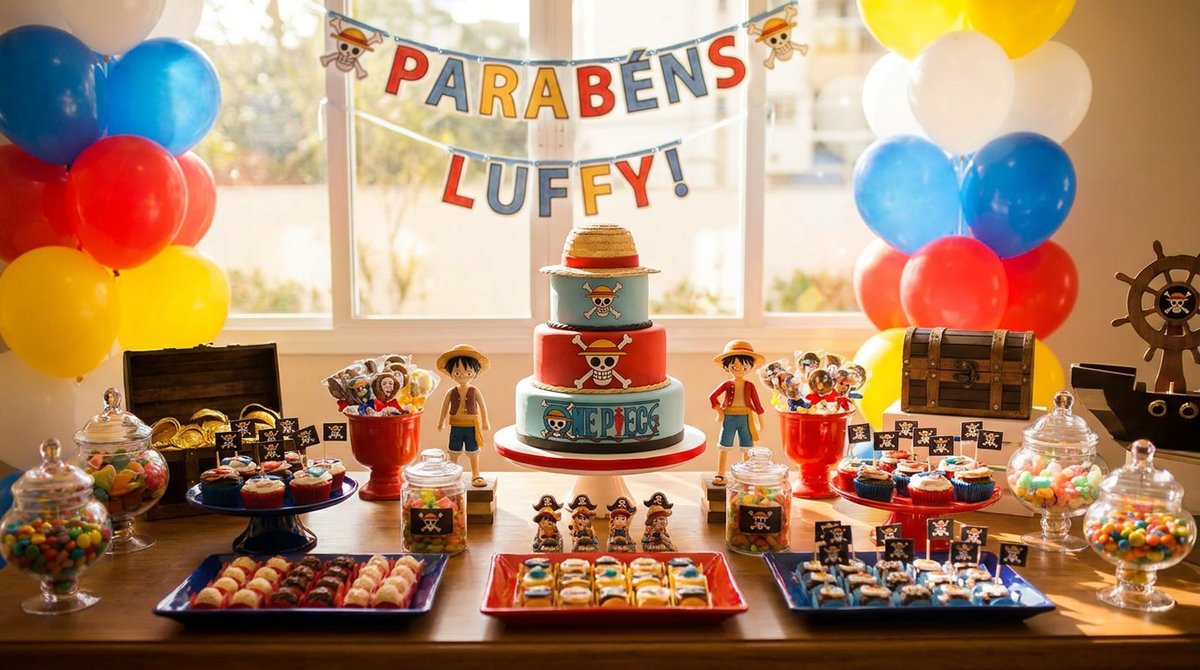 Festa One Piece: Luffy e a Tripulação no Chapéu de Palha