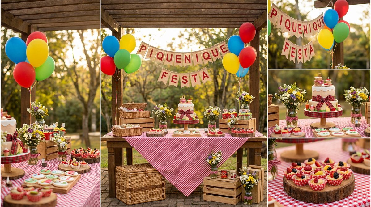 Festa Piquenique: Xadrez Vermelho, Natureza e Charme no Campo