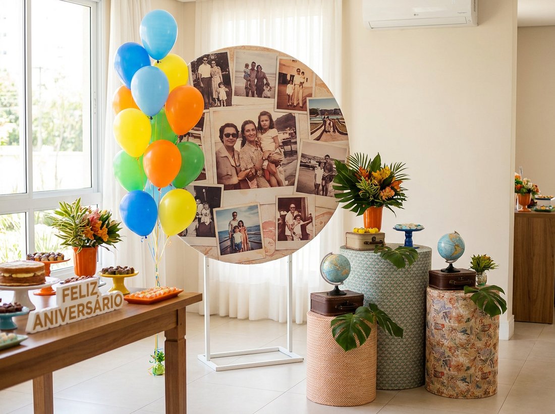 Painel e cilindros decorativos