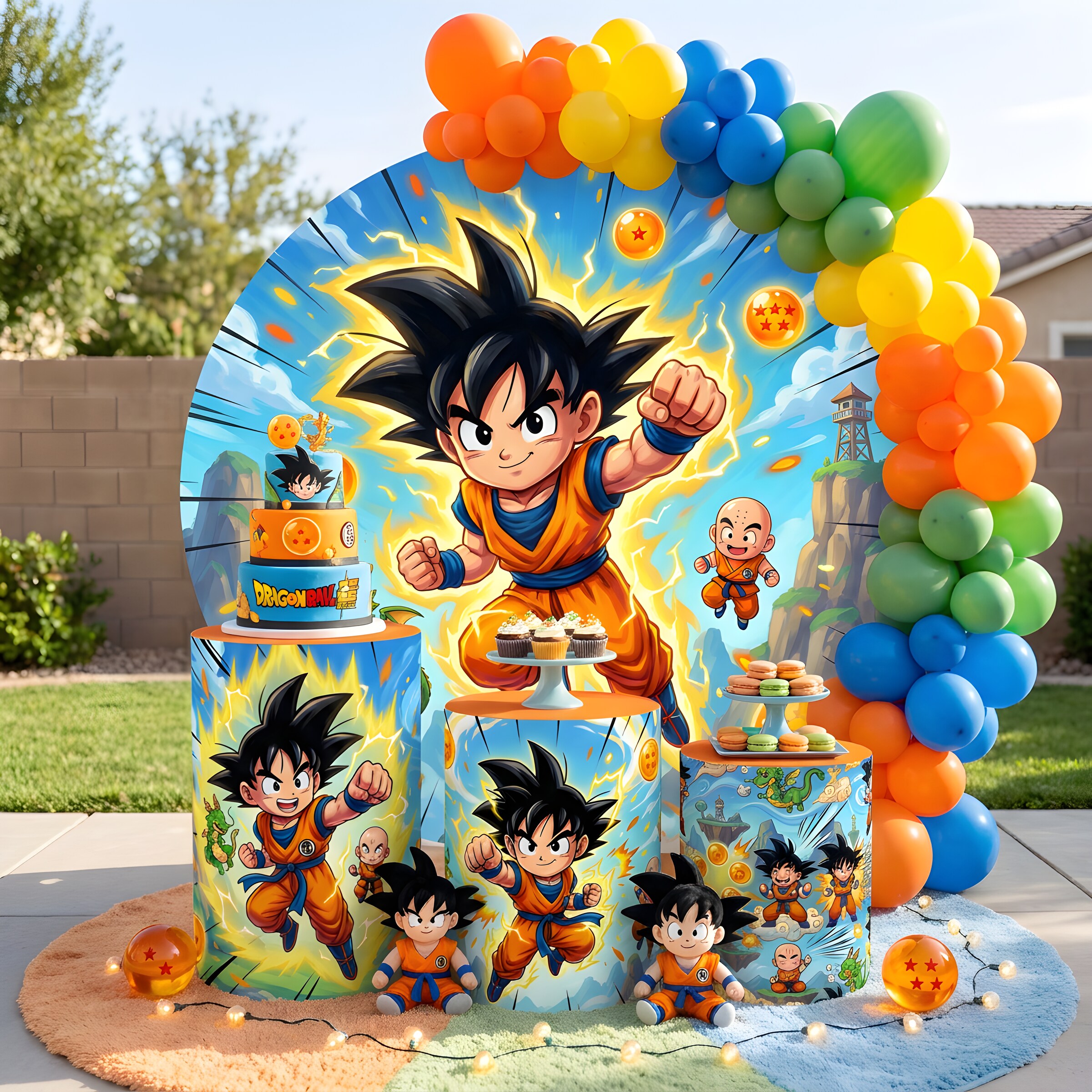 Painel Redondo Dragon Ball + 3 Cilindros Decorativos (COD: 1062)