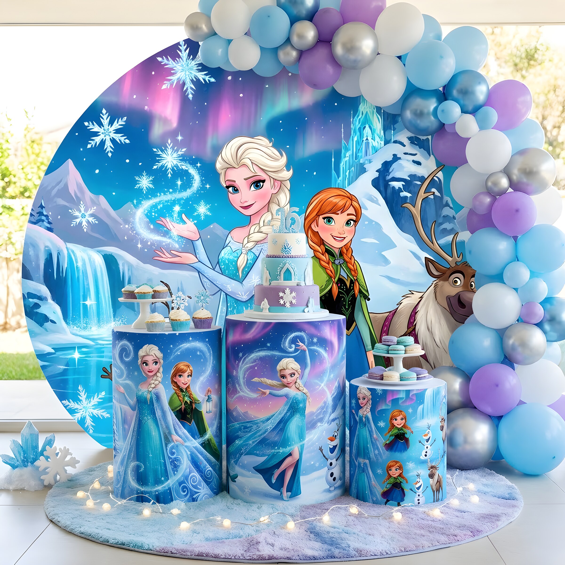 Painel Redondo Frozen + 3 Cilindros Decorativos (COD: 1079)
