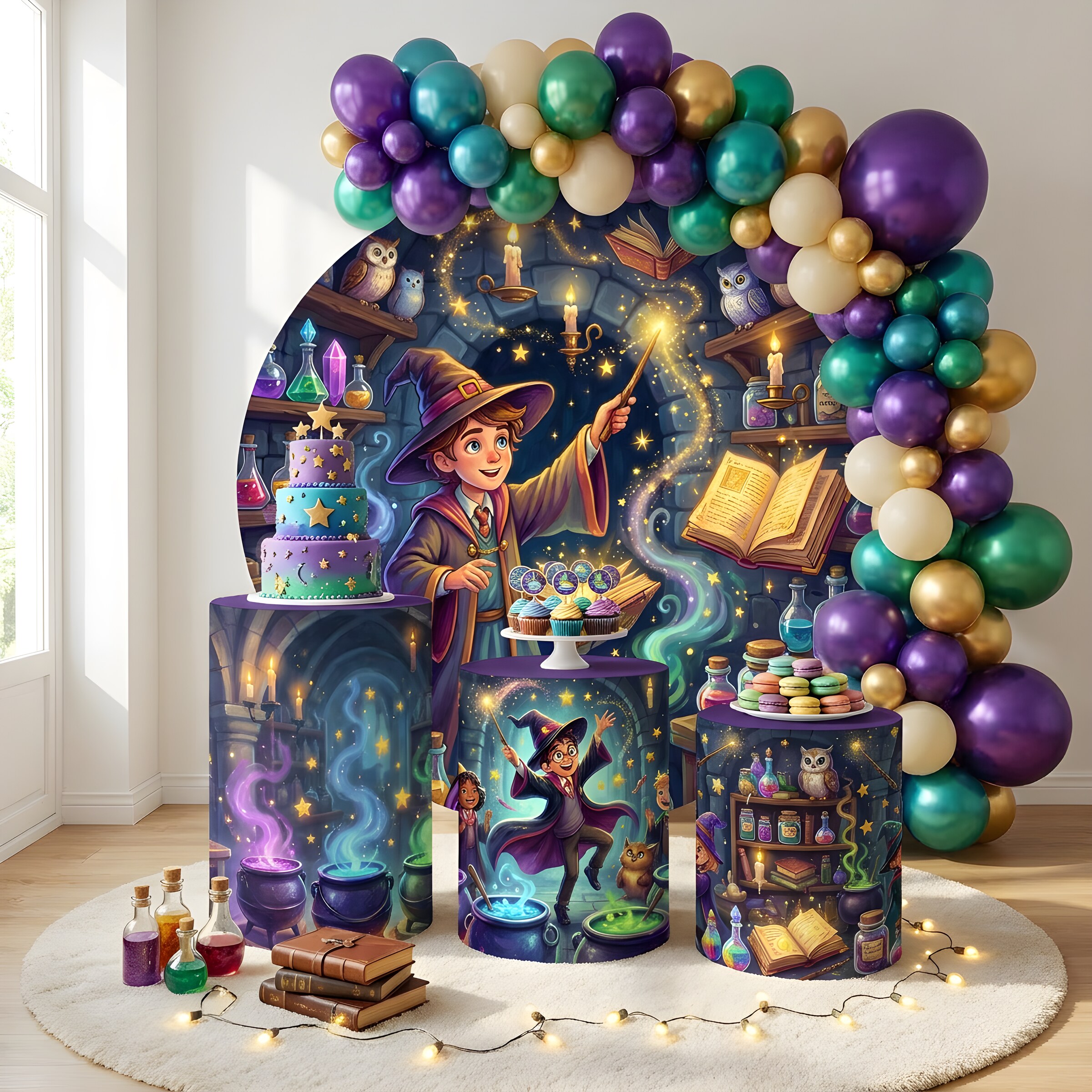 Painel Redondo Harry Potter Poções + 3 Cilindros Decorativos (COD: 1102)