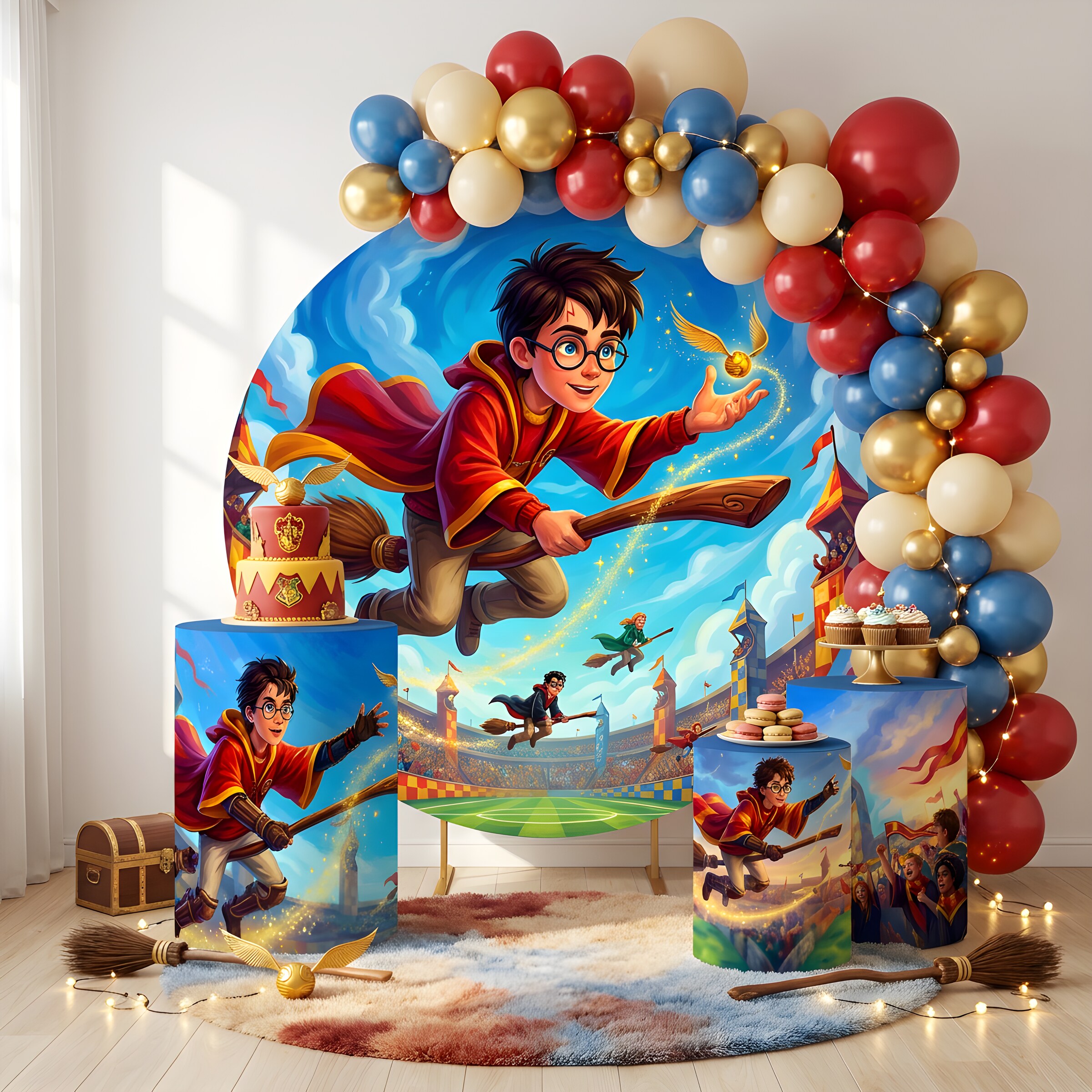 Painel Redondo Harry Potter Quadribol + 3 Cilindros Decorativos (COD: 1101)
