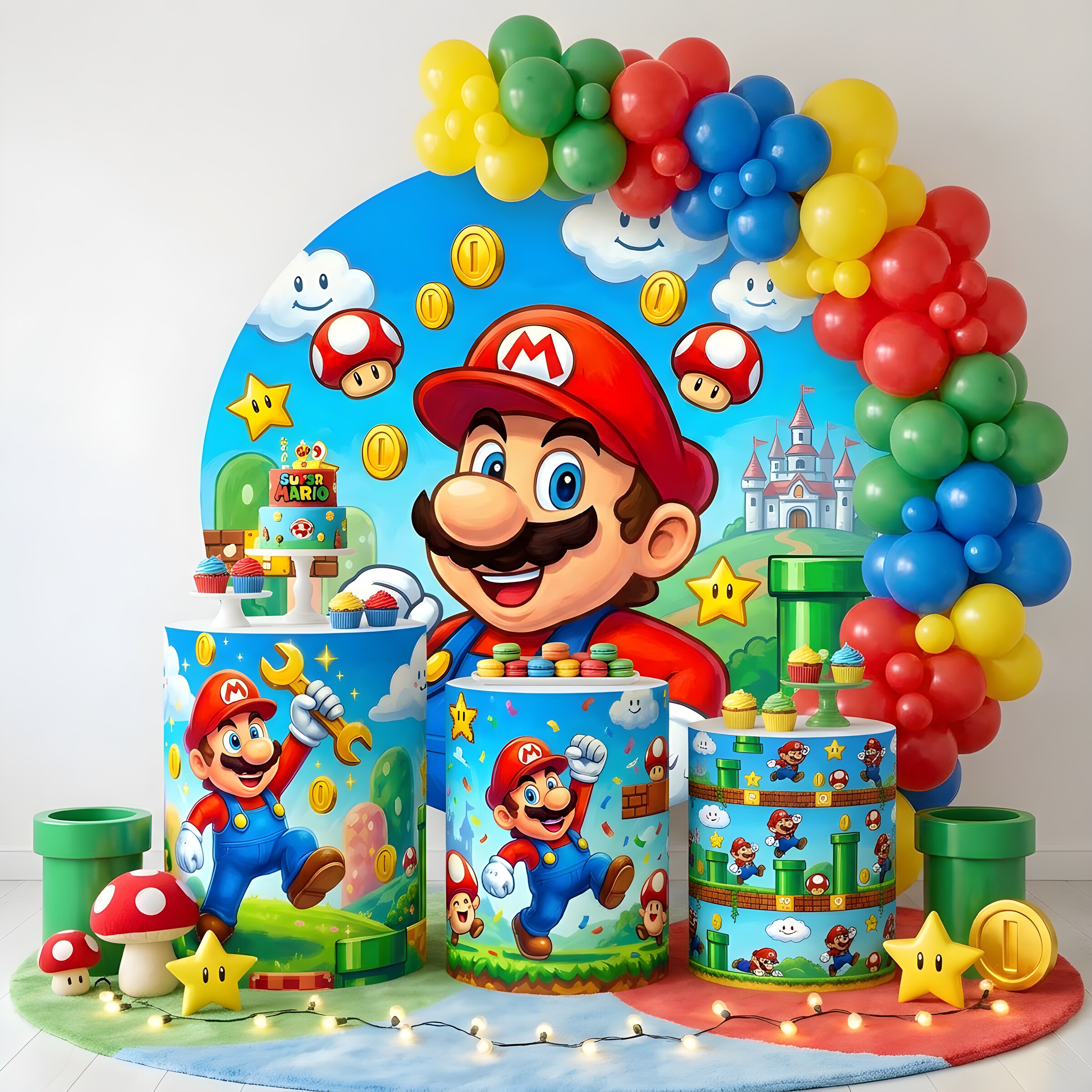 Painel Mario + 3 Cilindros Decorativos (COD: 1011)